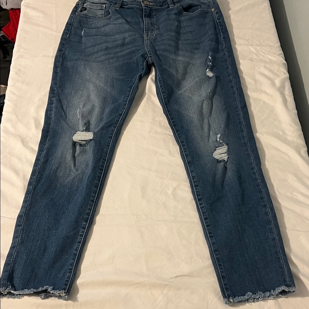 KanCan Ripped Slim Leg Jeans in Dark Blue
